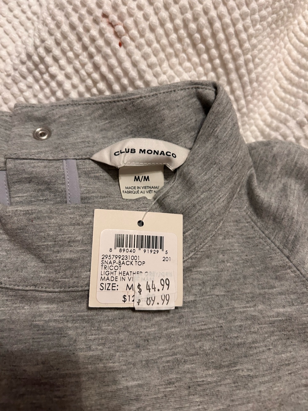 Club Monaco Light Heather Gray Snap-Back Crop Top
